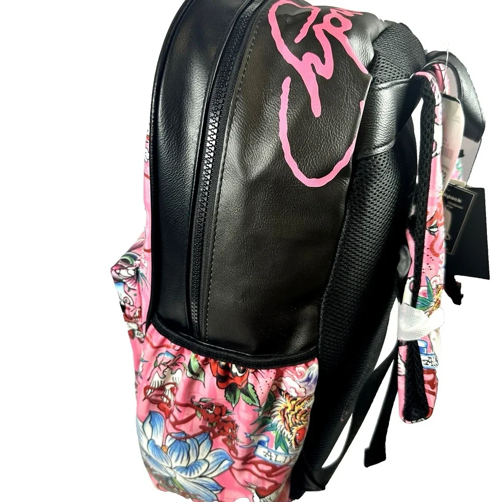 Ed Hardy Pink Multi Backpack Love Kills Slowly Skull Tattoo Rhinestone Y2K NWT
